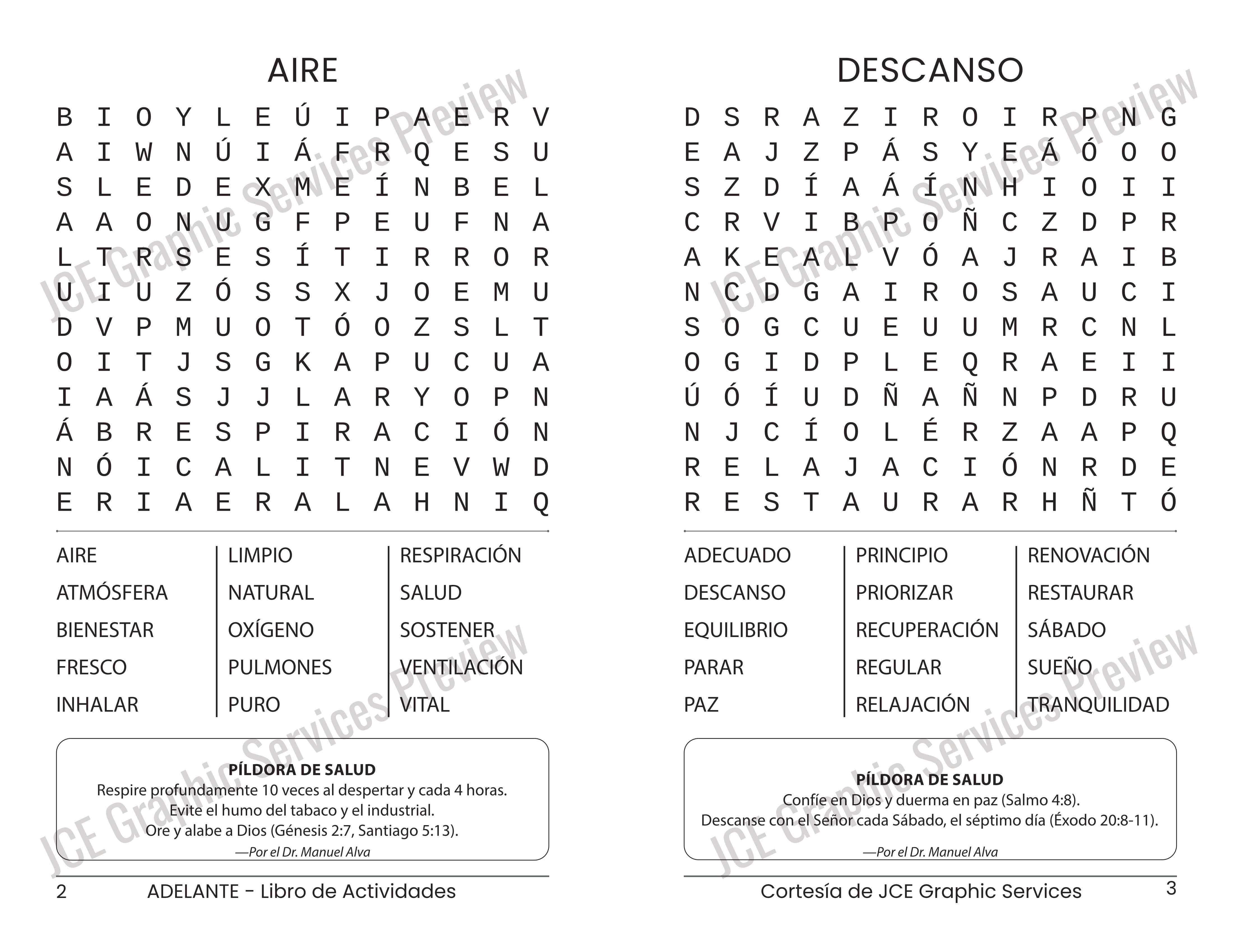 Muestra de sopa de letras del libro Adelante