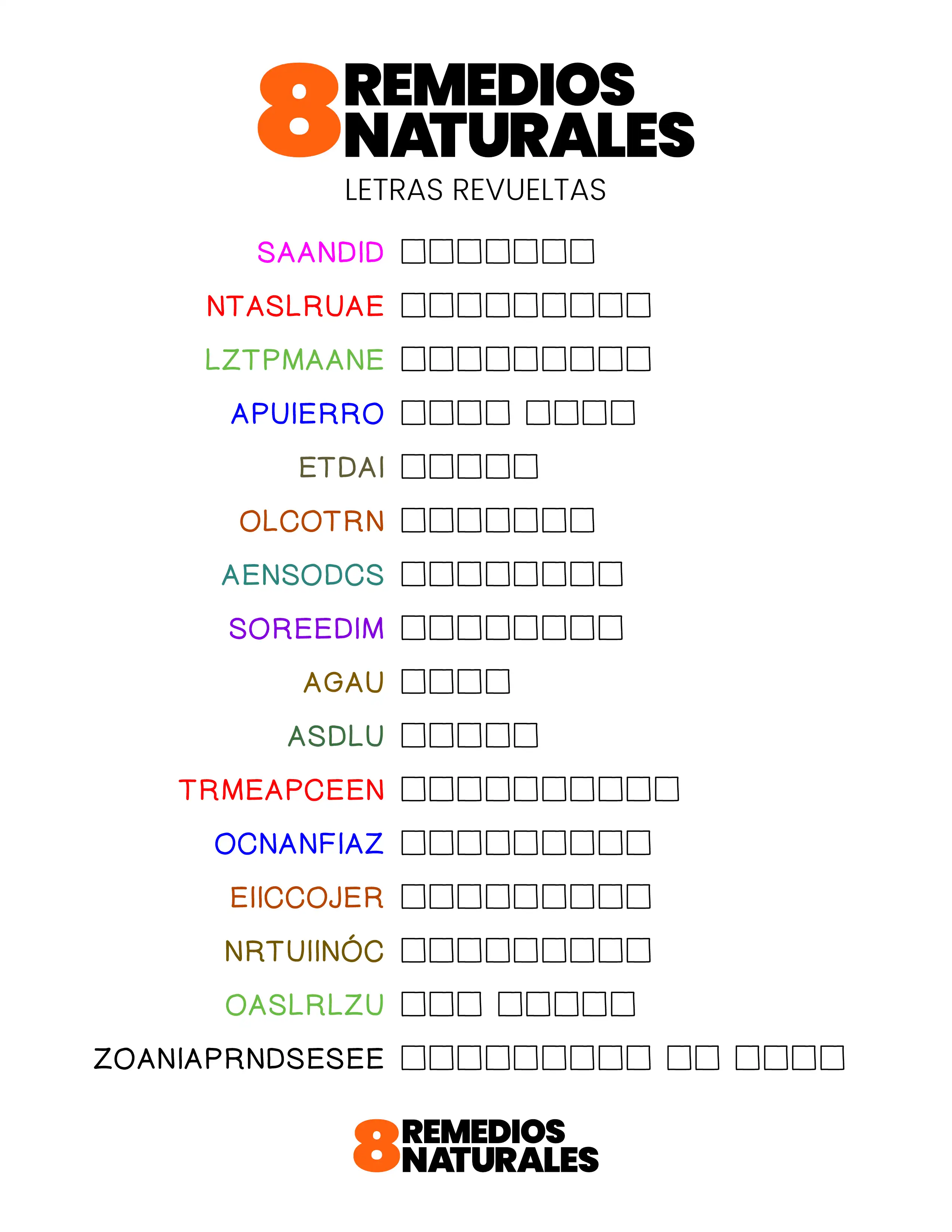 8 Remedios Naturales letras revueltas