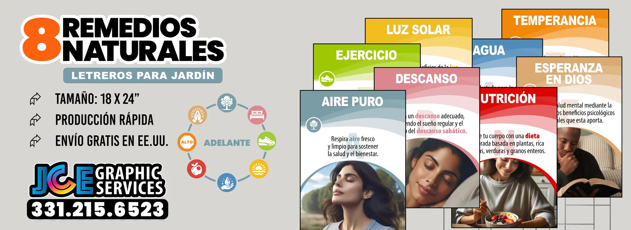 ADELANTE: Letreros para Jardín de los 8 Remedios Naturales