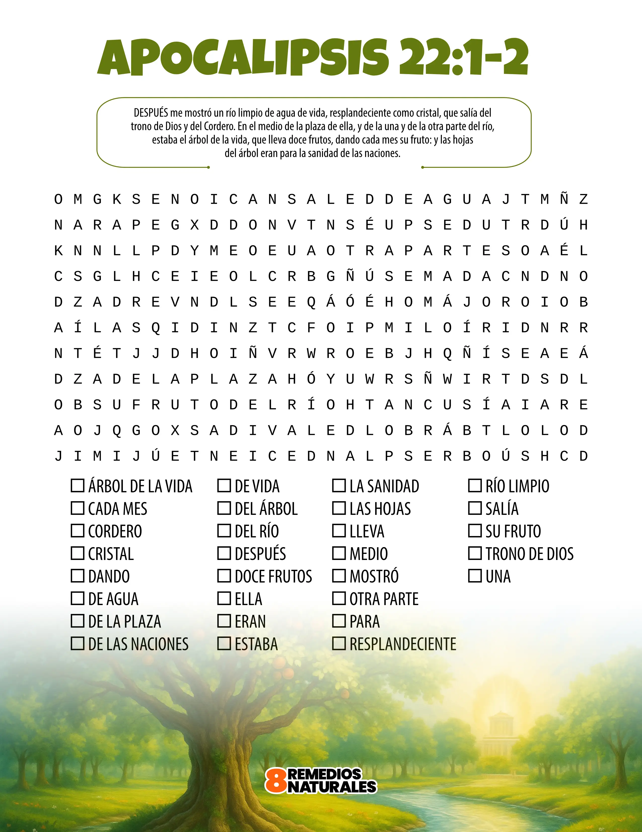 Apocalipsis 22:1-2 sopa de letras