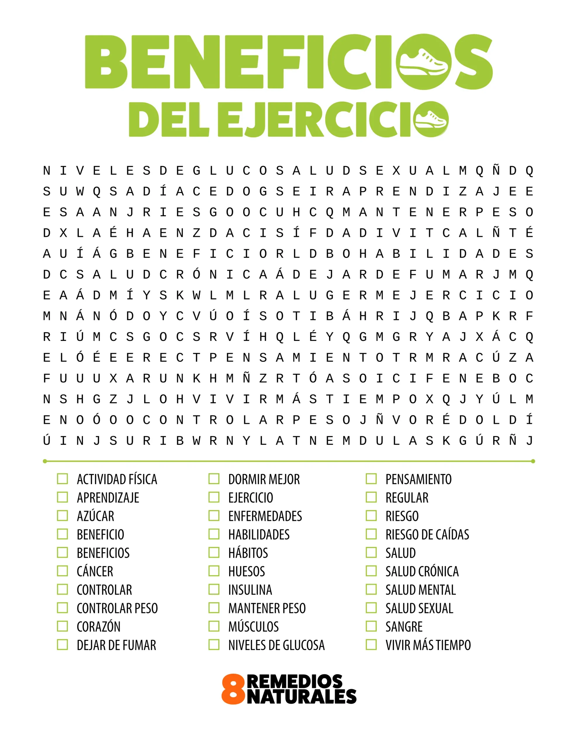 Beneficios del ejercicio: Aprende y refuerza con una sopa de letras
