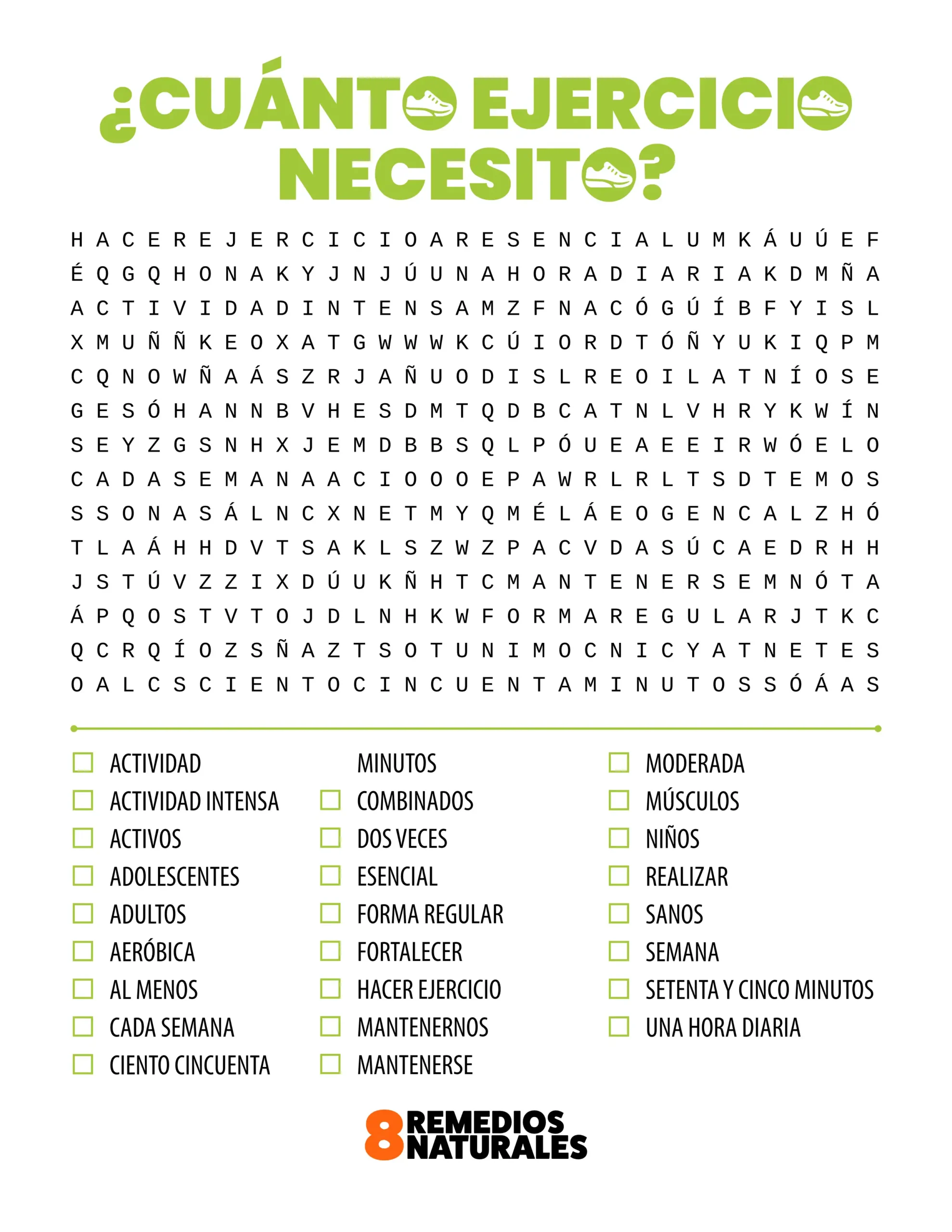 ¿Cuánto ejercicio necesitamos para estar saludables? Sopa de letras