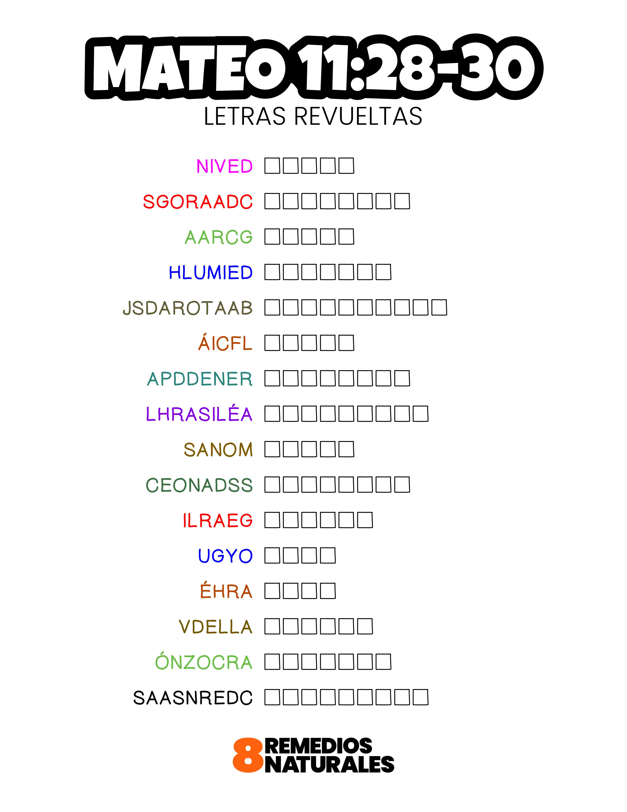 Mateo 11:28-30 letras revueltas