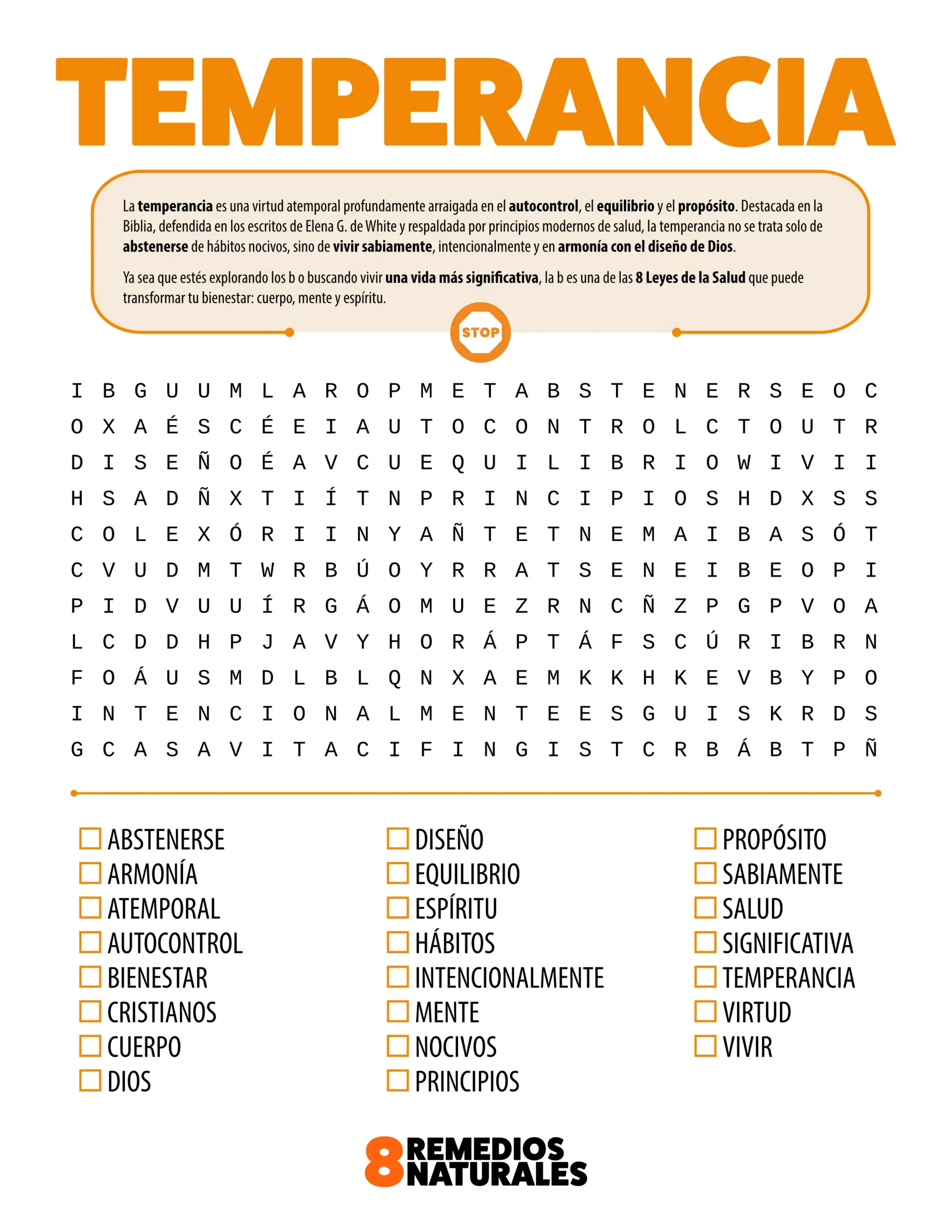 Temperancia: Sopa de Letras